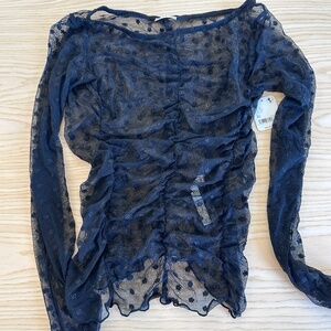 Sheer-black daisy-adorned long sleeve top